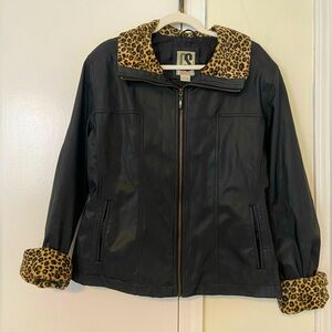 Vintage Pleather Jacket with Leopard Print